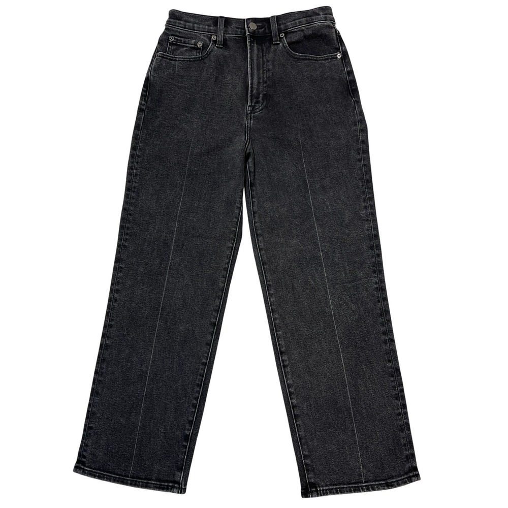Pistola Cassie Crop Straight Jeans 27" Black Box Super High Rise Creased Denim